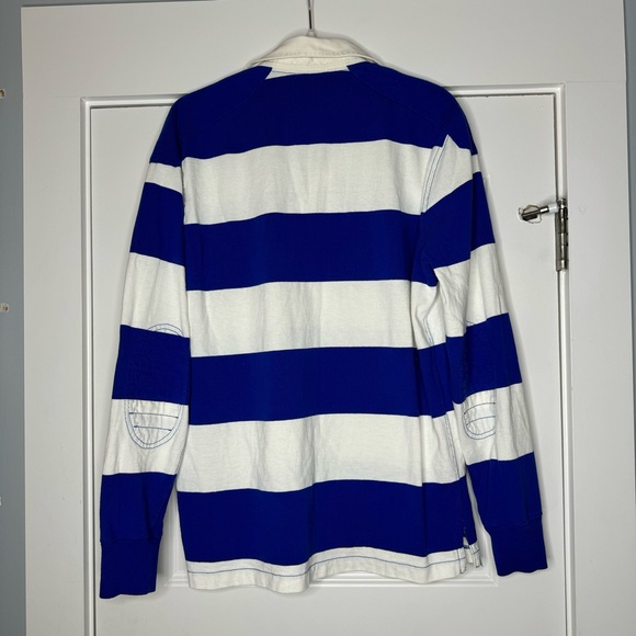 Polo Ralph Lauren Rugby Polo Shirt Blue White Striped Long Sleeve Men's Medium - Picture 6 of 12